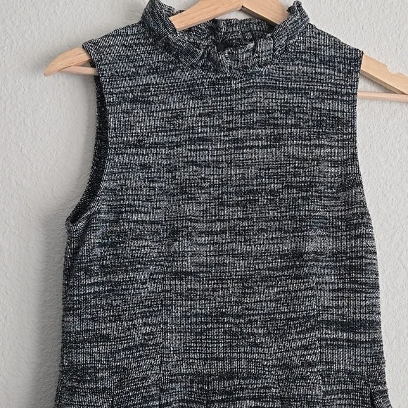 Ganni Anthropologie Pinnacle Tweed Knit Ruffle Mock Neck Fit and Flare Dress LP - Picture 4 of 11